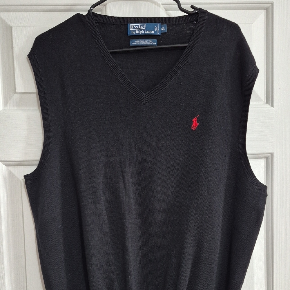 Polo Ralph Lauren Sweater Vest Pima Cotton Mens XL V-Neck Black Pullover Pony